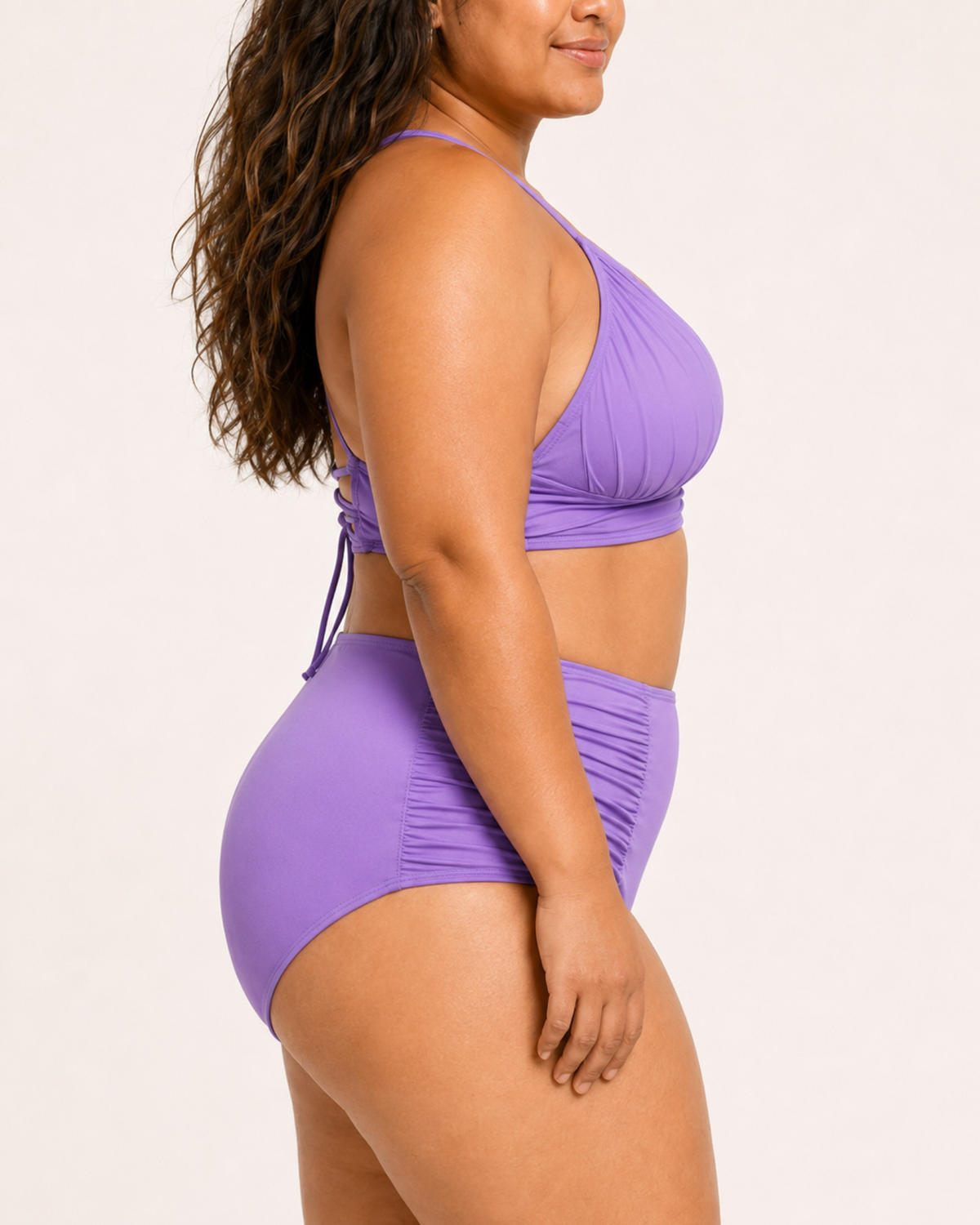 ELYU Ruched High-Waist Bikini Set