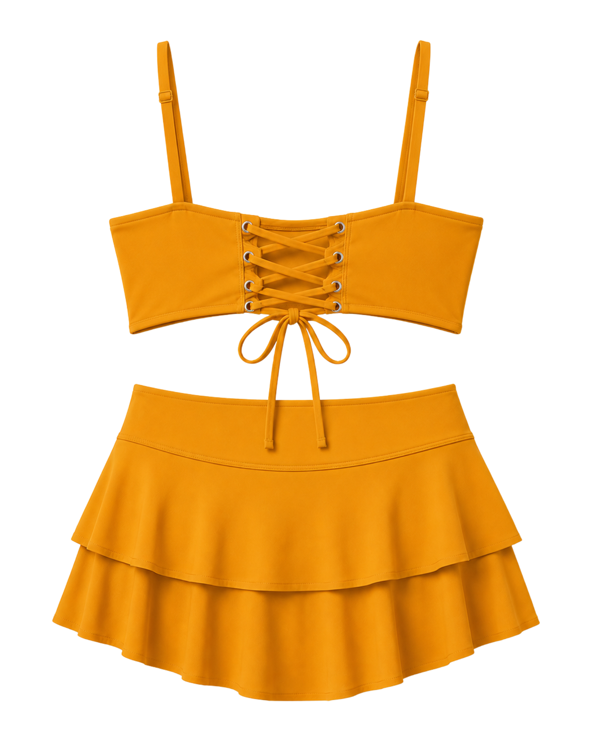 KALANGGAMAN Lace-Up Skirted Bikini Set