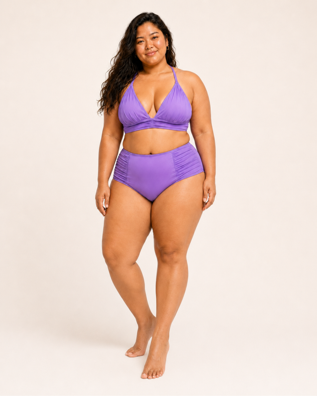 ELYU Ruched High-Waist Bikini Set