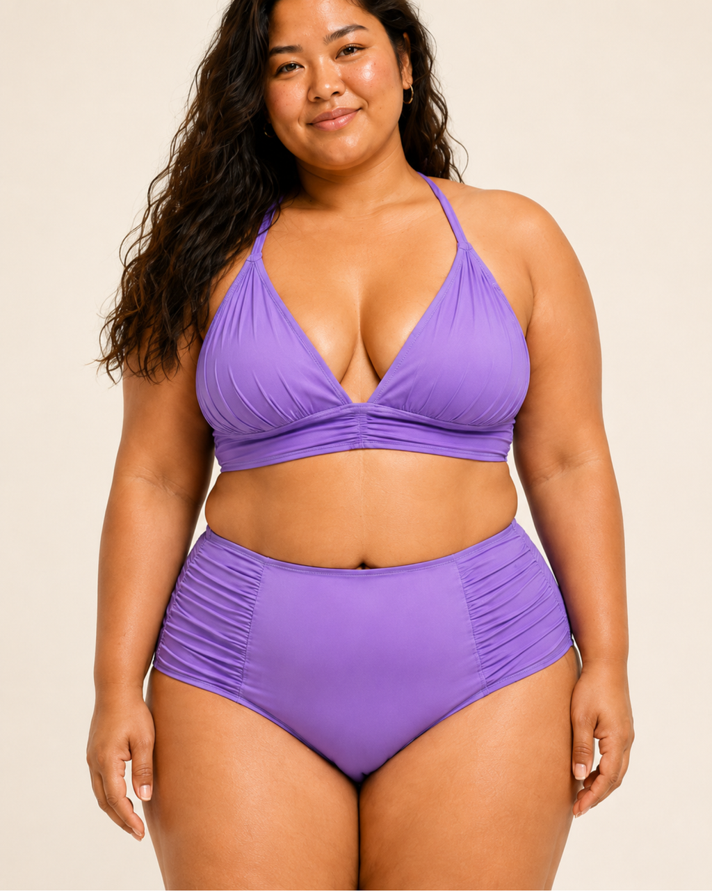 ELYU Ruched High-Waist Bikini Set