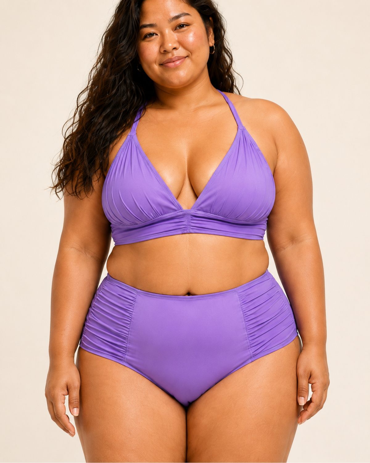 ELYU Ruched High-Waist Bikini Set