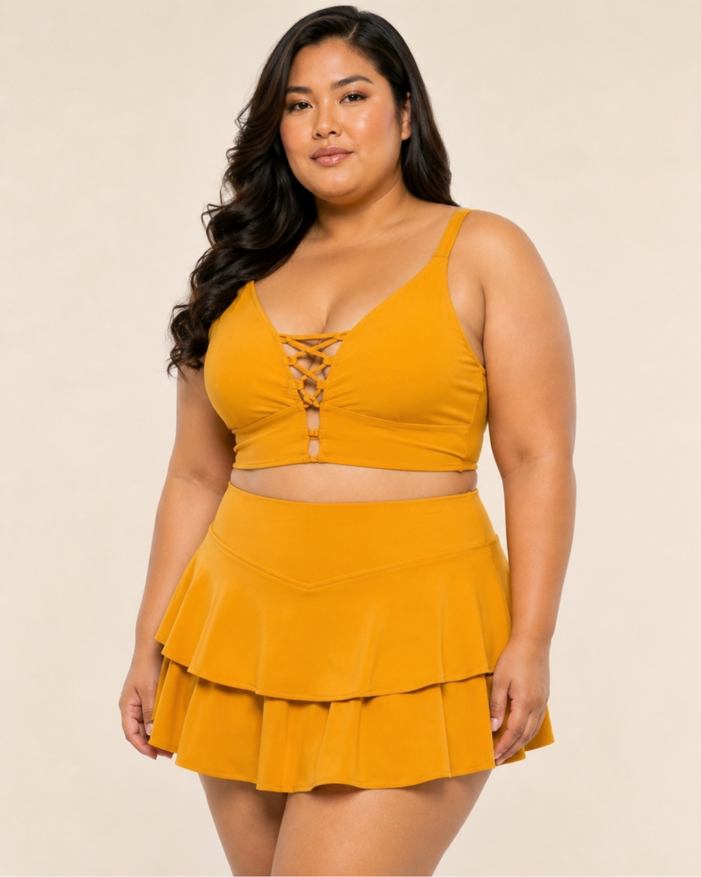 KALANGGAMAN Lace-Up Skirted Bikini Set
