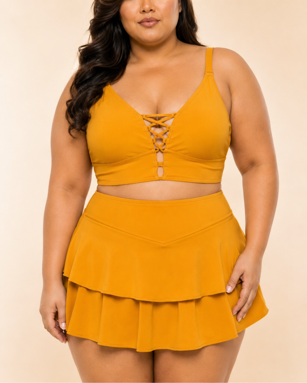 KALANGGAMAN Lace-Up Skirted Bikini Set