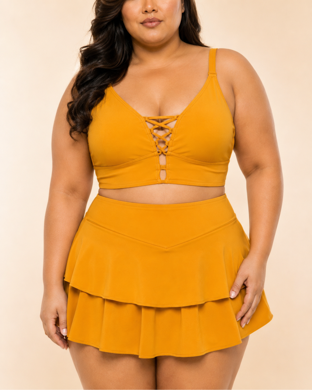 KALANGGAMAN Lace-Up Skirted Bikini Set