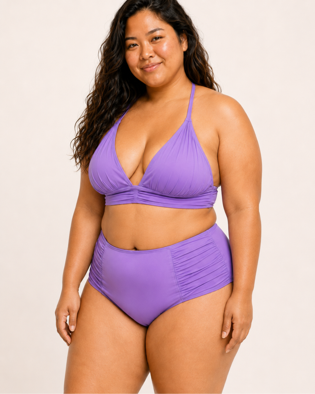 ELYU Ruched High-Waist Bikini Set